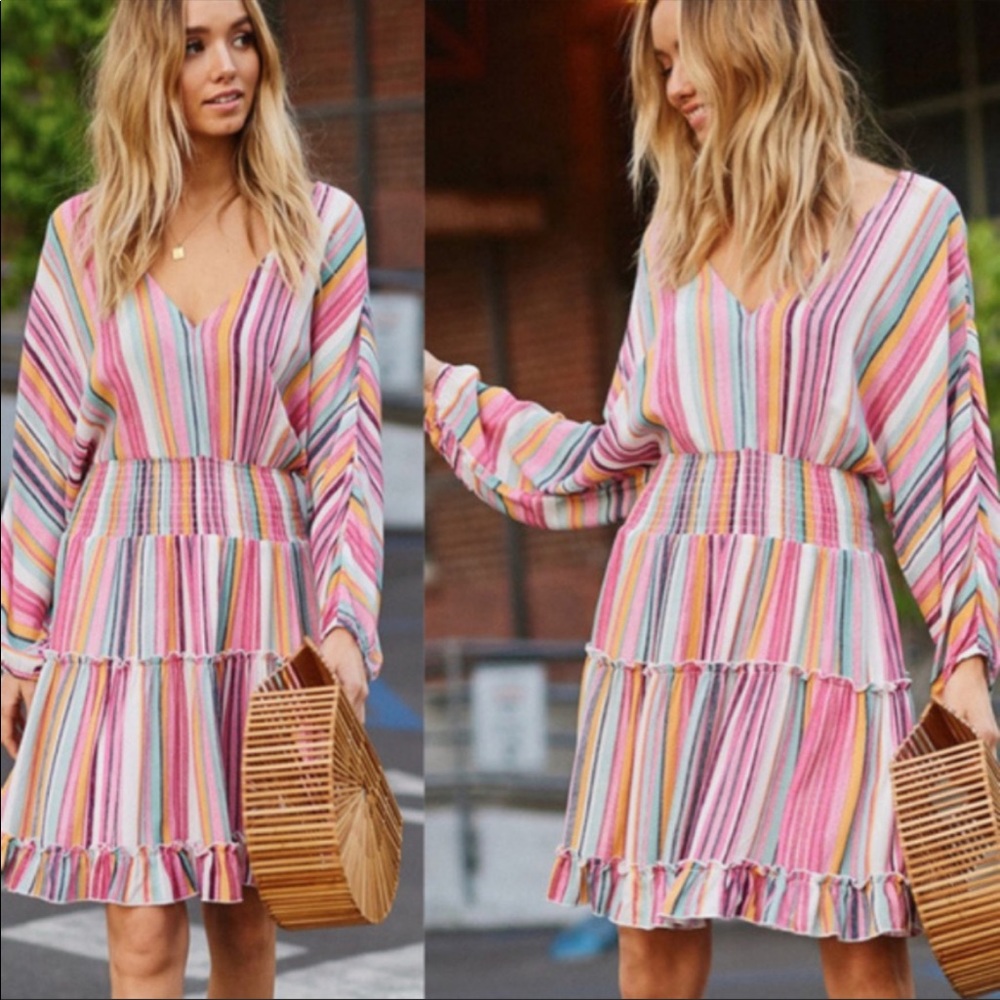 ⭐️NEW⭐️“LIZZY” Striped Midi Ruffle Dress-NWT